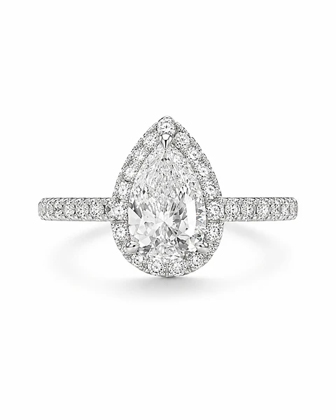 Anillo Solitario Corte Gota Pera Diamantes Naturales Oro Blanco 18K / GIA