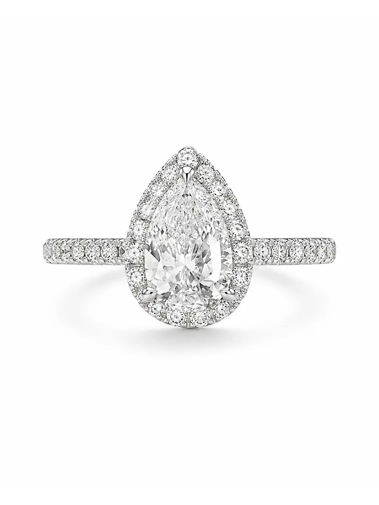 Anillo Solitario Corte Gota Pera Diamantes Naturales Oro Blanco 18K / GIA 1