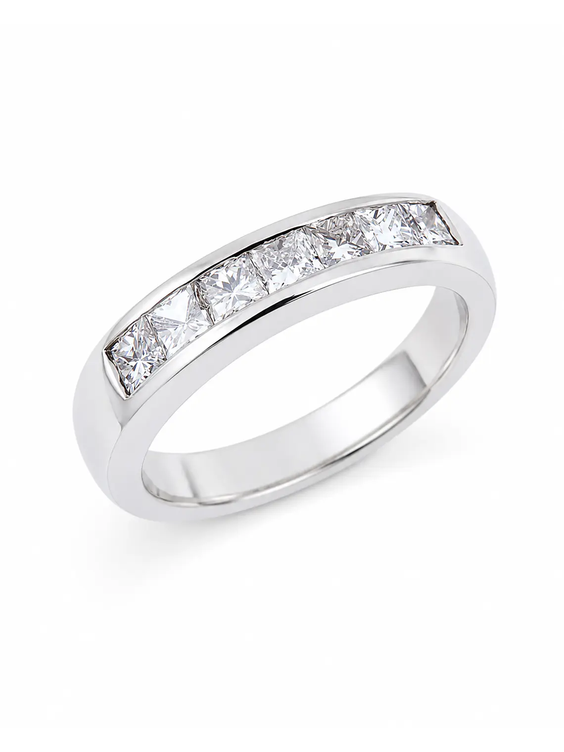 Anillo Medio Cintillo Diamantes corte Princess Oro Blanco 18K 2
