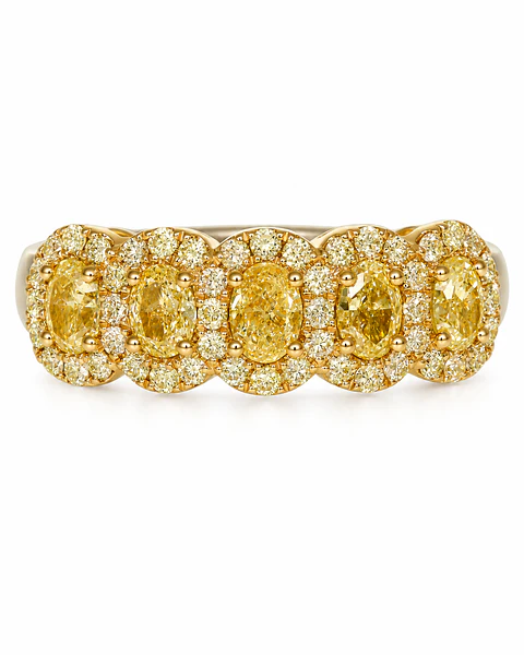 Anillo Quintillo Diamante Fancy Yellow Natural Oval Oro Blanco 18k