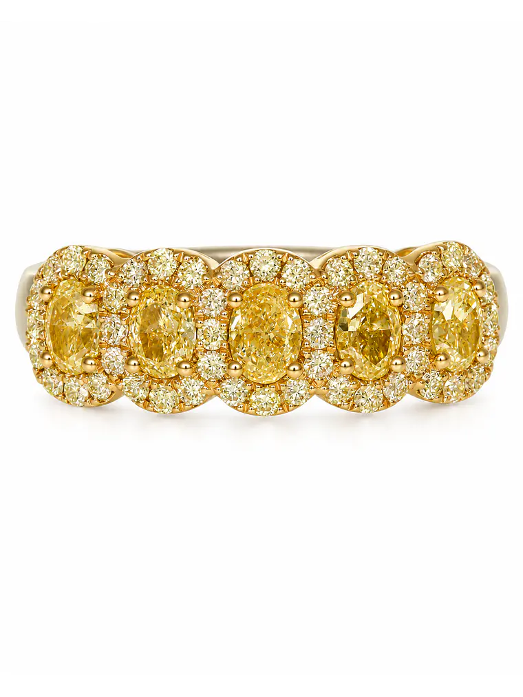 Anillo Quintillo Diamante Fancy Yellow Natural Oval Oro Blanco 18k 1