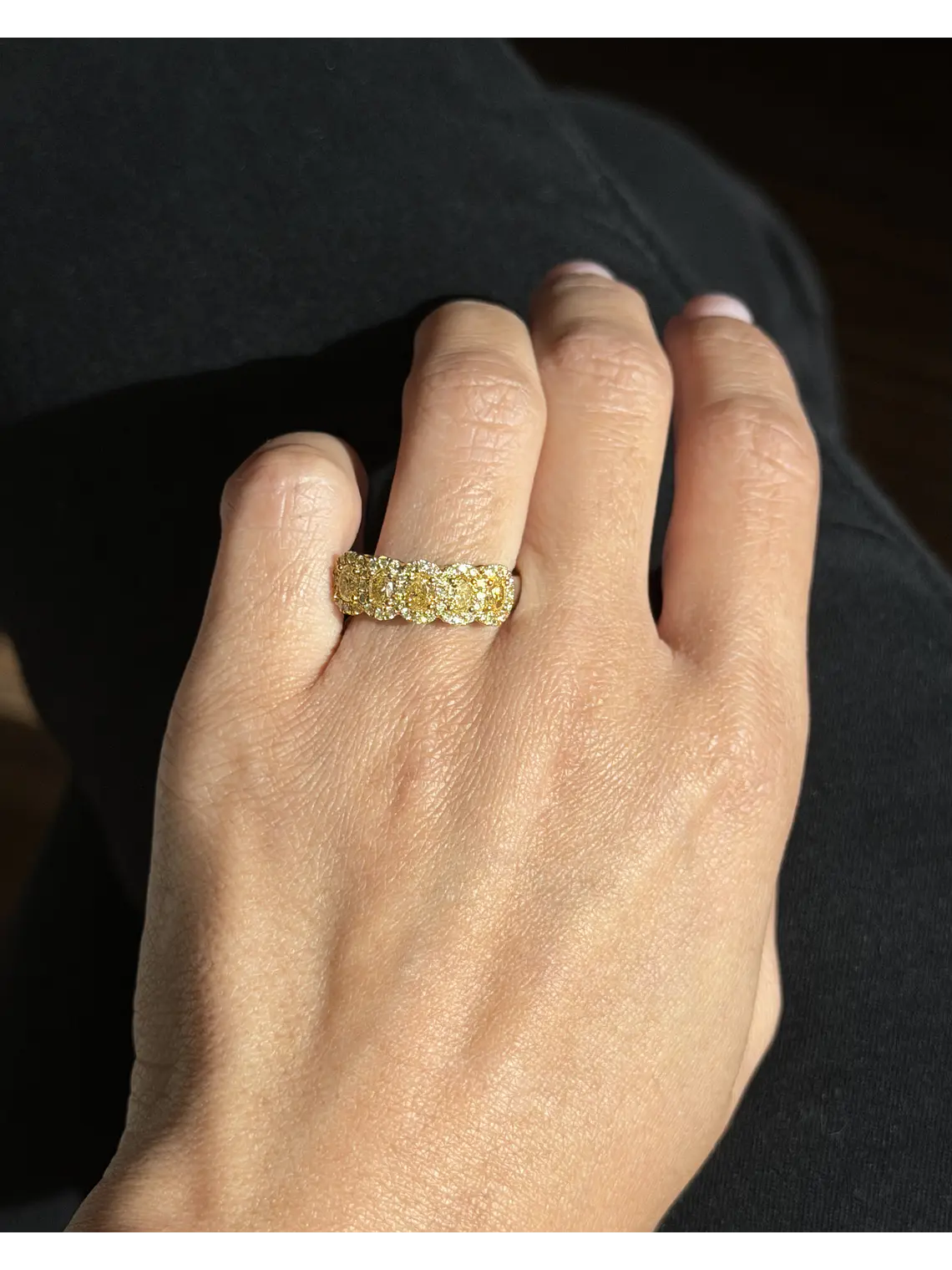 Anillo Quintillo Diamante Fancy Yellow Natural Oval Oro Blanco 18k 2