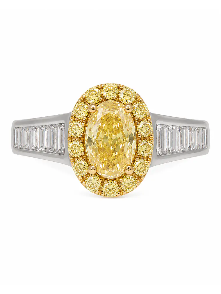 Anillo Solitario Diamante Fancy Yellow Natural Oval Oro Blanco 18k 1