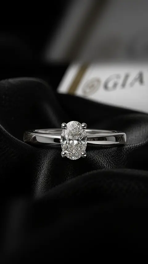 Anillo Solitario Corte Ovalado Diamante Natural con Certificado GIA