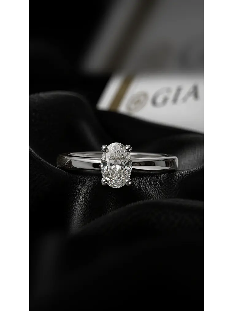 Anillo Solitario Corte Ovalado Diamante Natural con Certificado GIA 2