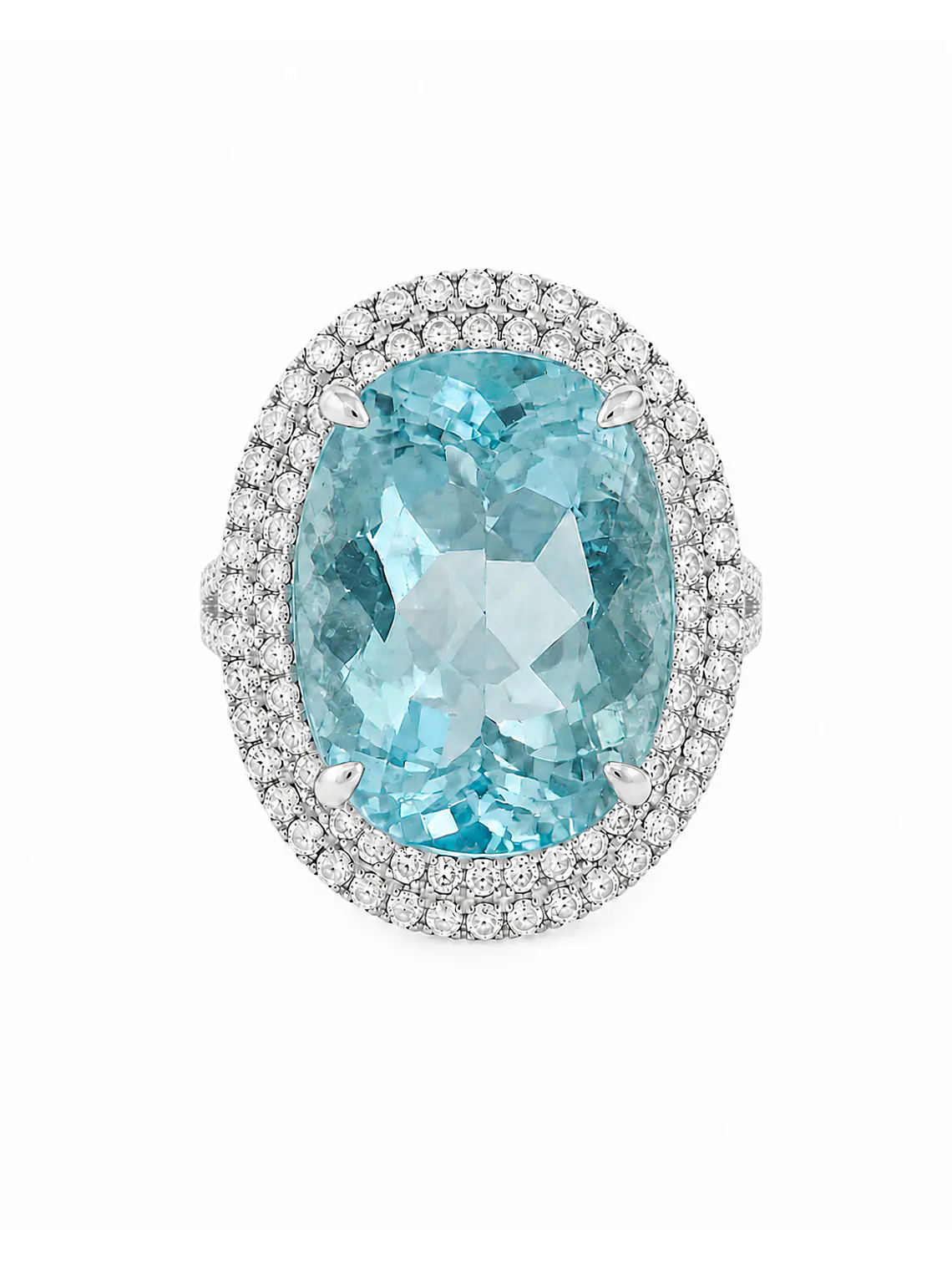 Gran Maxi Anillo Aguamarina y Diamantes Naturales en Platino 1