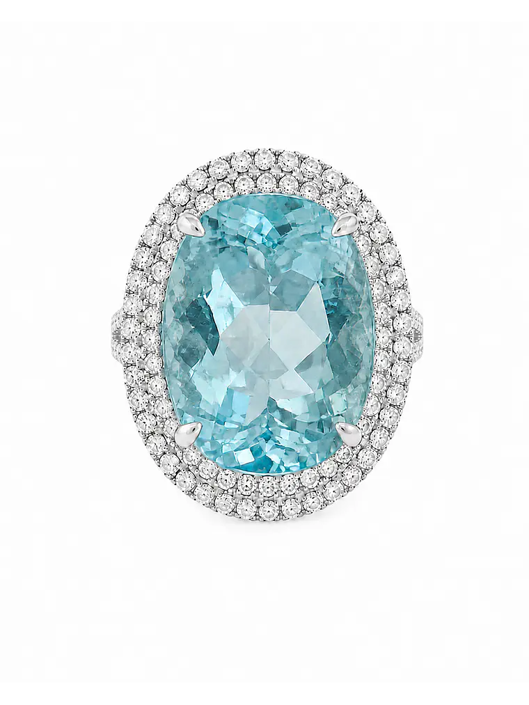 Gran Maxi Anillo Aguamarina y Diamantes Naturales en Platino 1