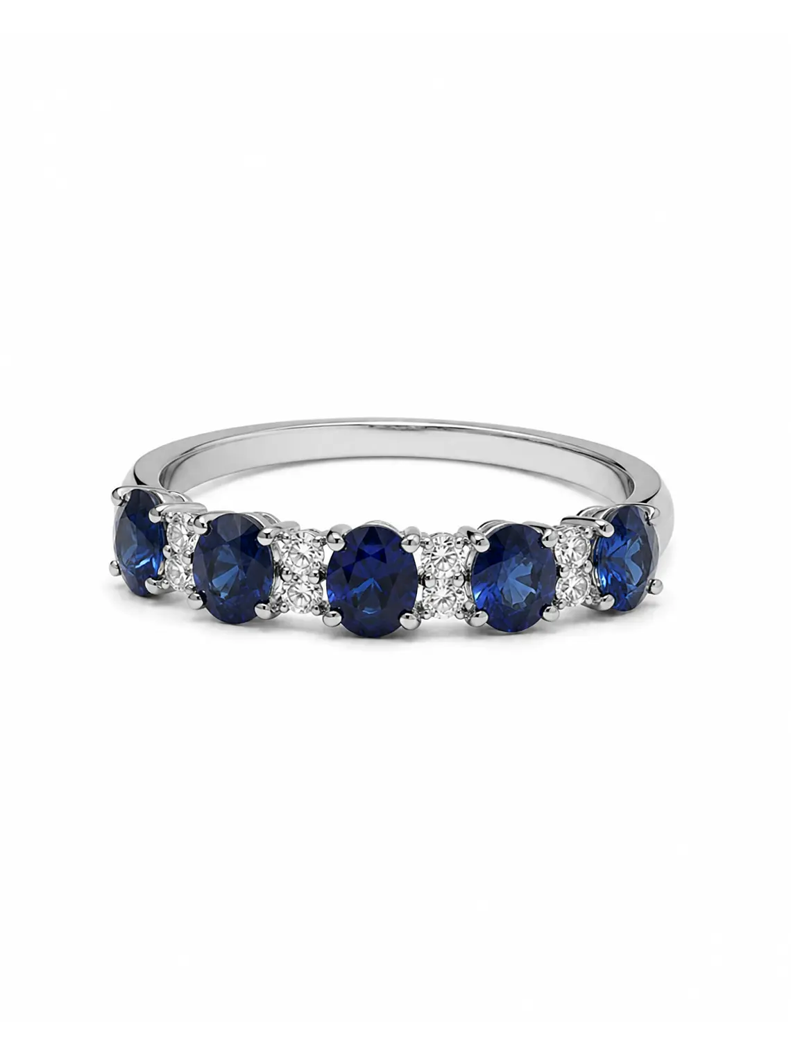 Anillo Cintillo Zafiros y Diamantes Oro Blanco 18K 1