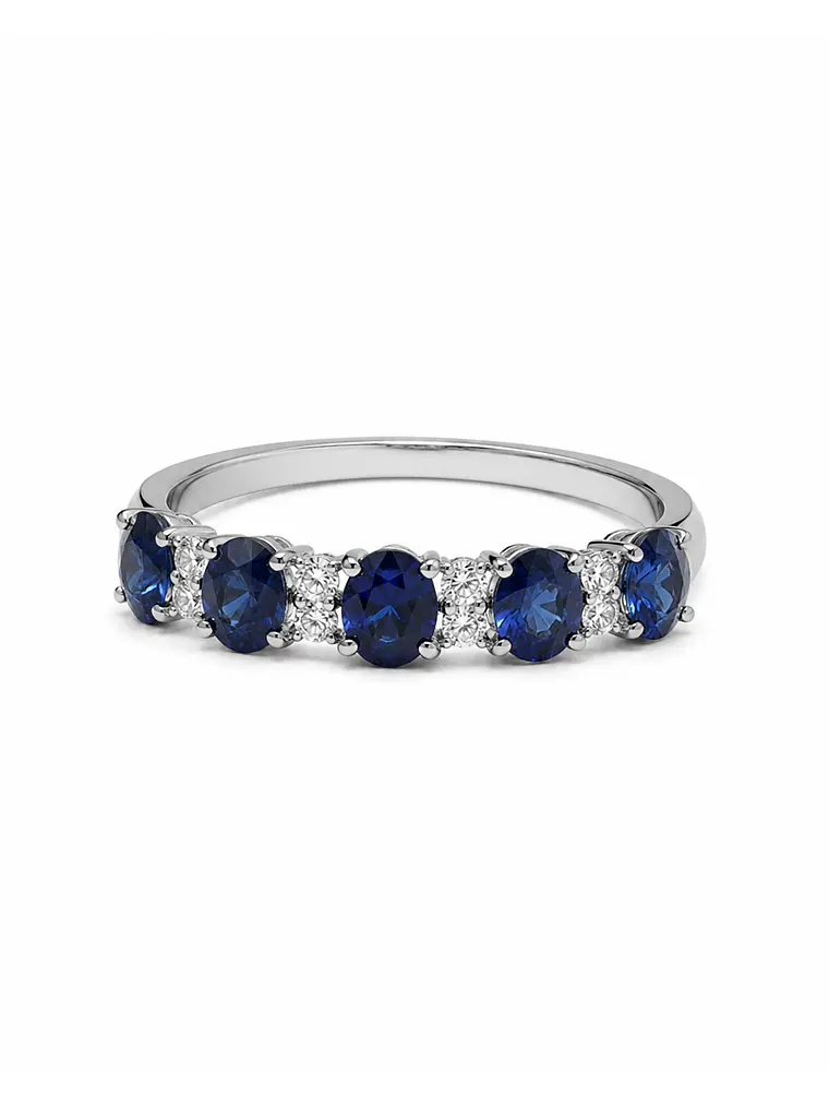 Anillo Cintillo Zafiros y Diamantes Oro Blanco 18K 1