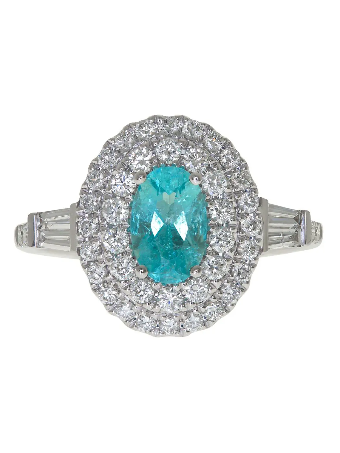 Precioso Anillo Turmalina Paraíba Natural Halo de Diamantes en Oro Blanco 18K 1