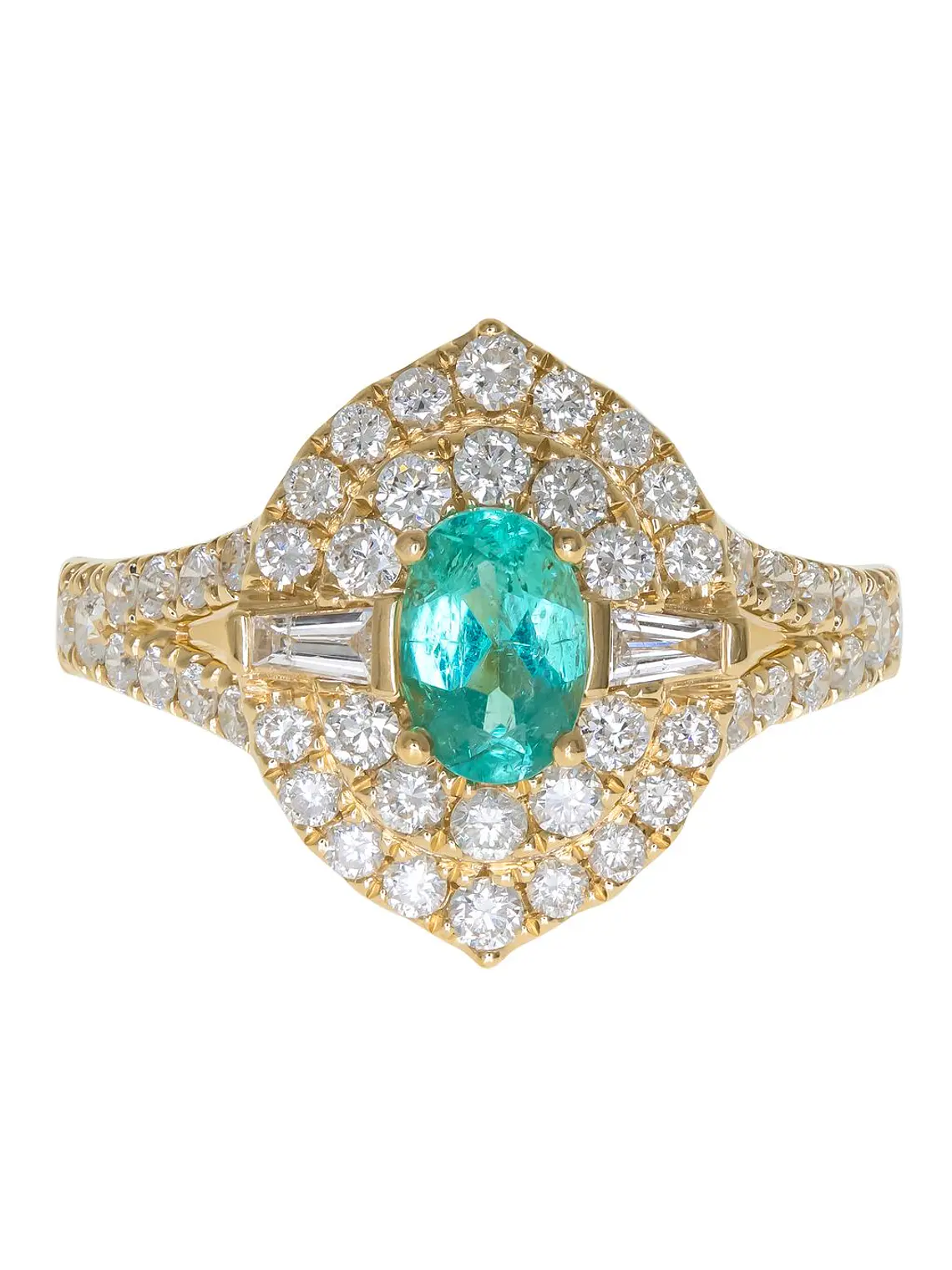 Precioso Anillo Turmalina Paraíba Natural y Diamantes en Oro Amarillo 18K 1