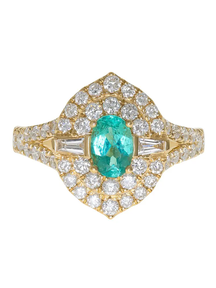 Precioso Anillo Turmalina Paraíba Natural y Diamantes en Oro Amarillo 18K 1