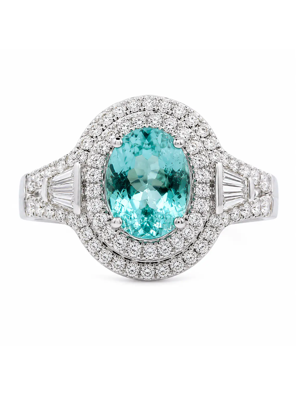 impactante Anillo Turmalina Paraíba Natural Halo de Diamantes en Oro Blanco 18K 1