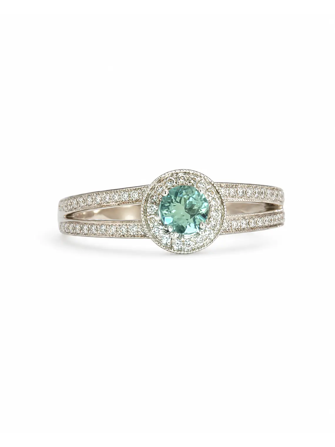 Precioso Anillo Turmalina Paraíba Natural y Diamantes en Oro Blanco 18K 1