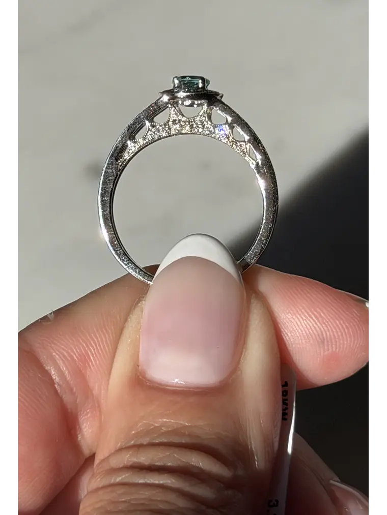 Precioso Anillo Turmalina Paraíba Natural y Diamantes en Oro Blanco 18K 2