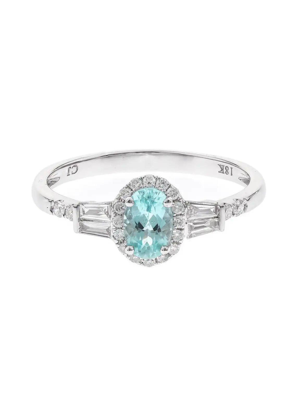 Precioso Anillo Turmalina Paraíba Natural Diamantes en Oro Blanco 18K 1