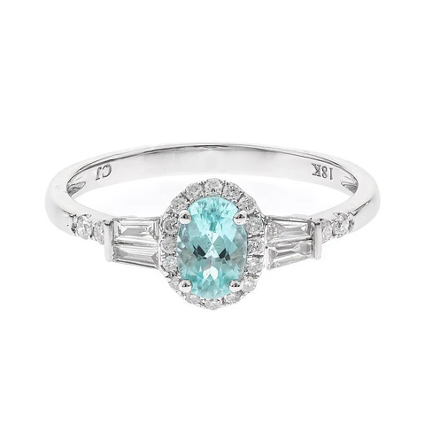 Precioso Anillo Turmalina Paraíba Natural Diamantes en Oro Blanco 18K