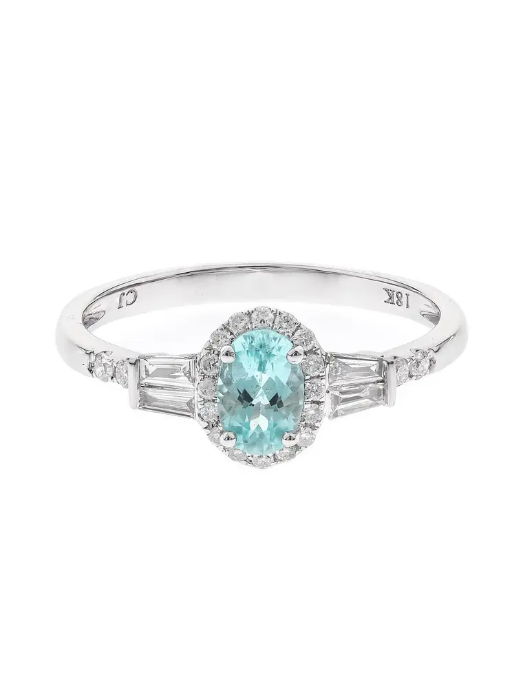 Precioso Anillo Turmalina Paraíba Natural Diamantes en Oro Blanco 18K 1