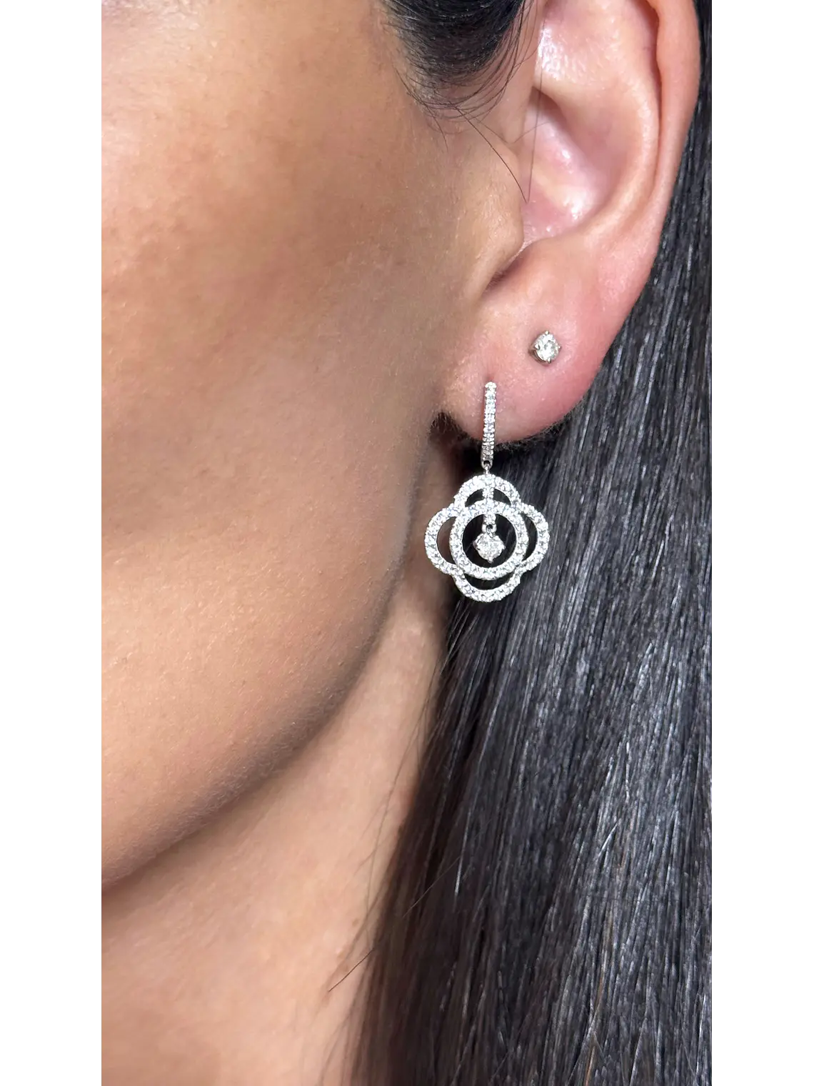 Aros Flor Colgantes Diamantes Naturales en Oro Blanco 18K 4