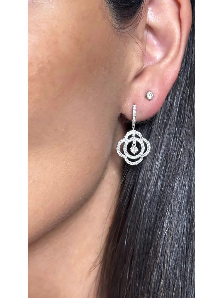 Aros Flor Colgantes Diamantes Naturales en Oro Blanco 18K 4