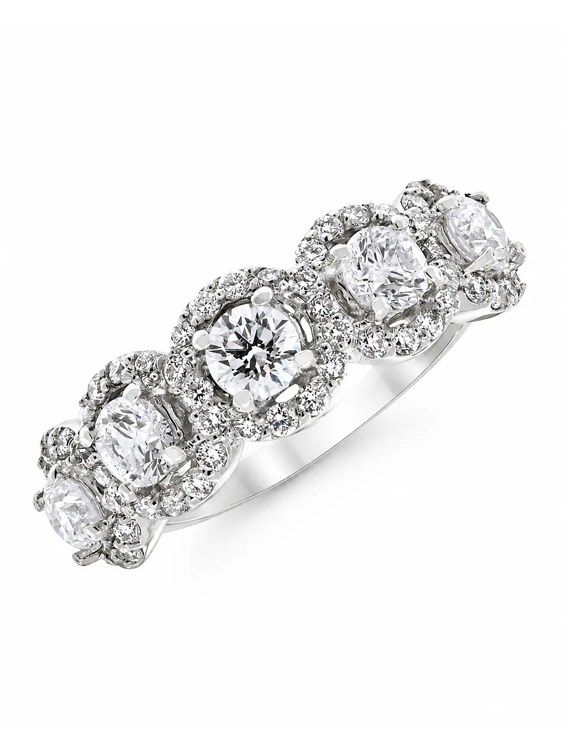 Gran Anillo Cintillo 7 Diamantes con Halo en Oro Blanco 18K 1