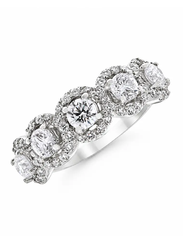 Gran Anillo Cintillo 7 Diamantes con Halo en Oro Blanco 18K 1