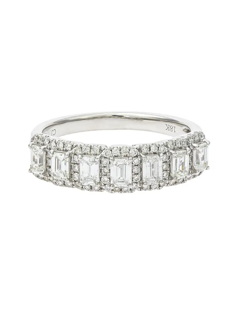 Gran Anillo Cintillo 7 Diamantes con Halo en Oro Blanco 18K 1