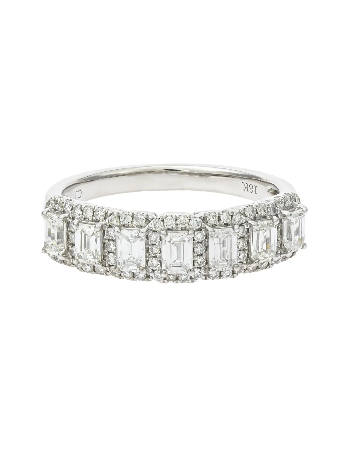 Gran Anillo Cintillo 7 Diamantes con Halo en Oro Blanco 18K 2
