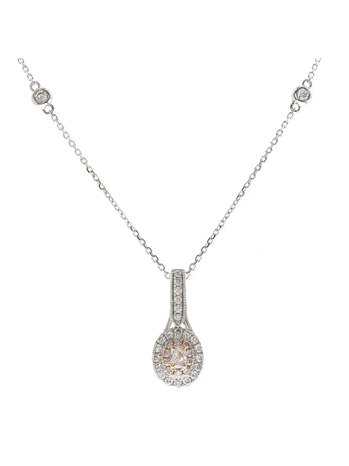 Collar con Diamantes Rosados  Naturales Oro Blanco 18K 1