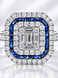 Magnífico Maxi Anillo Zafiros Azules y Diamantes Naturales Oro Blanco 18K - Miniatura 2