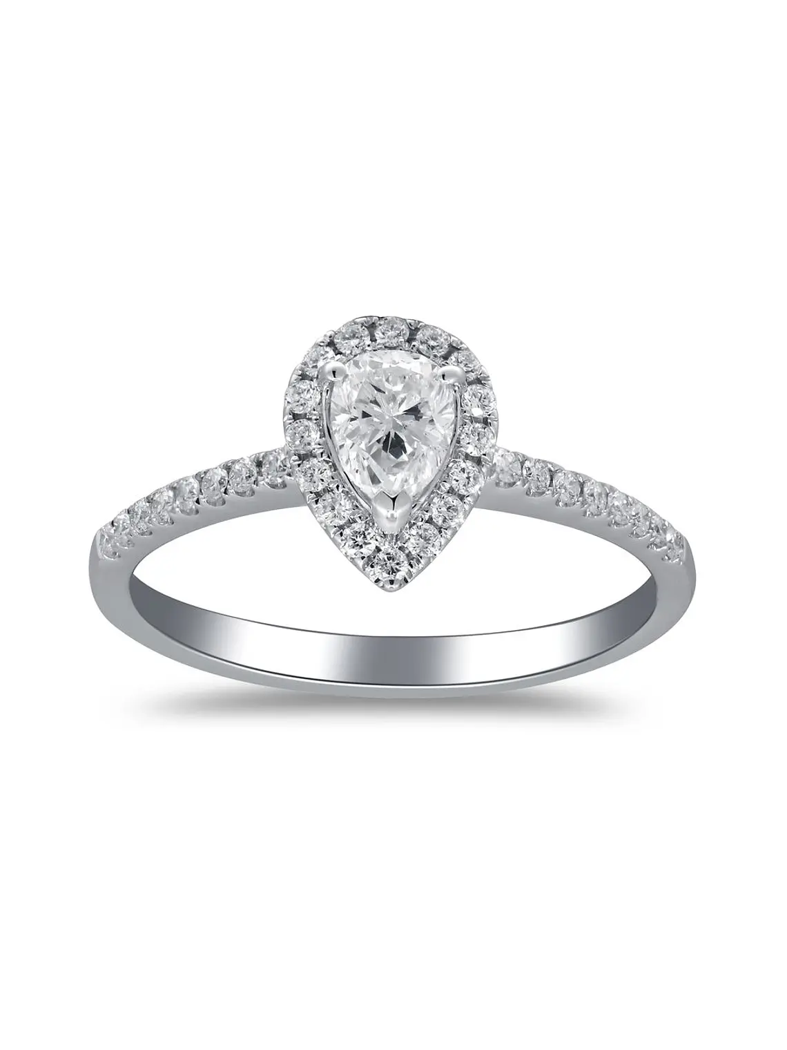 Anillo Solitario Corte Gota Pera Diamantes Naturales Oro Blanco 18K 1