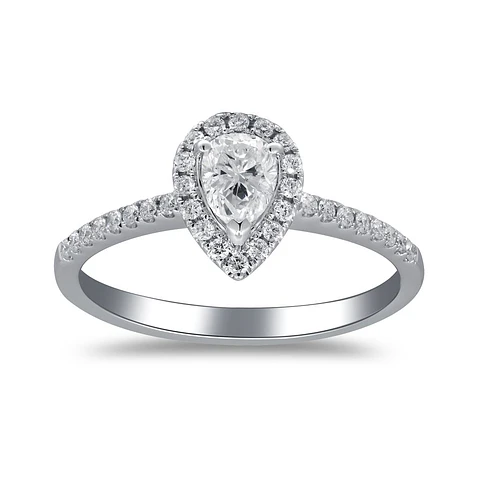 Anillo Solitario Corte Gota Pera Diamantes Naturales Oro Blanco 18K