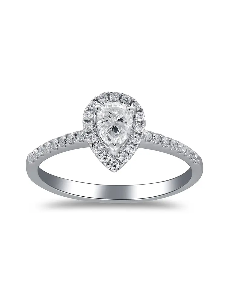 Anillo Solitario Corte Gota Pera Diamantes Naturales Oro Blanco 18K 1