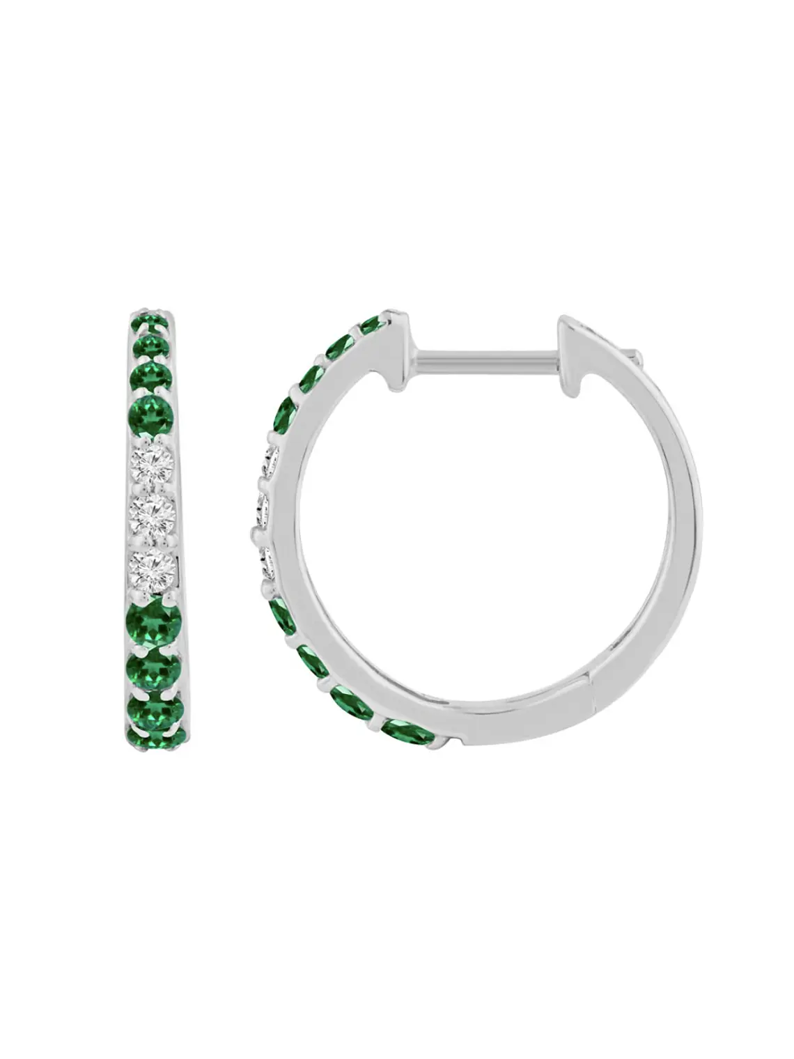 Aros Argollas Esmeraldas y Diamantes Naturales Oro Blanco 18K 2