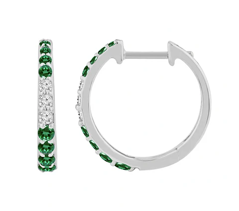Aros Argollas Esmeraldas y Diamantes Naturales Oro Blanco 18K
