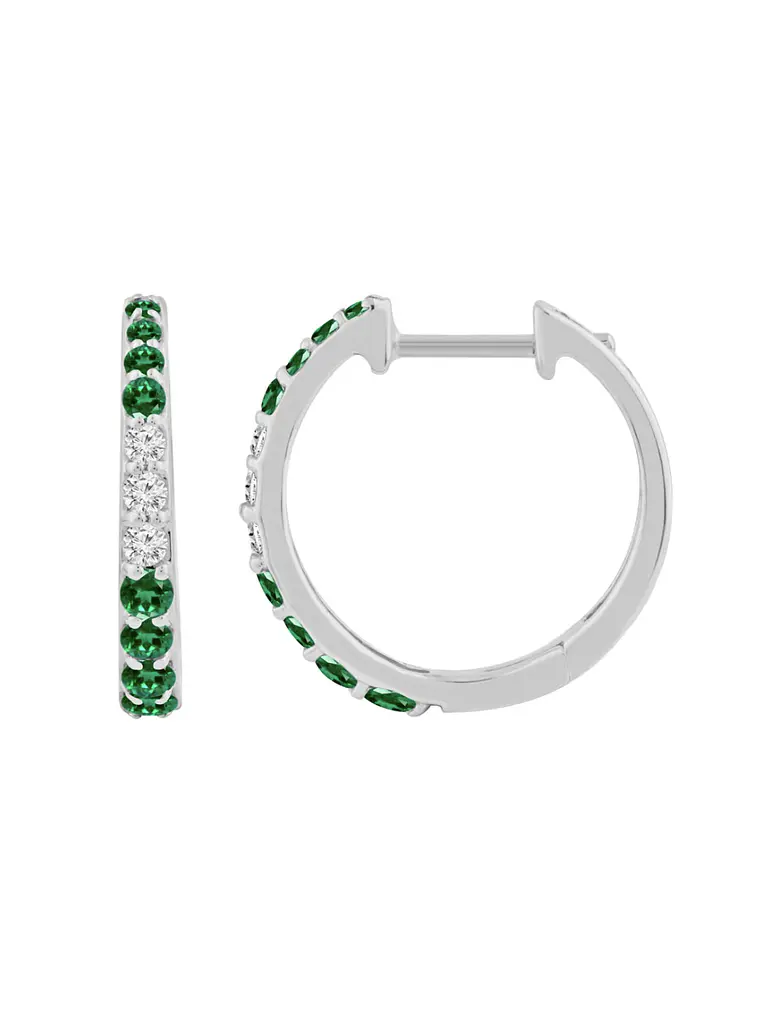 Aros Argollas Esmeraldas y Diamantes Naturales Oro Blanco 18K 2