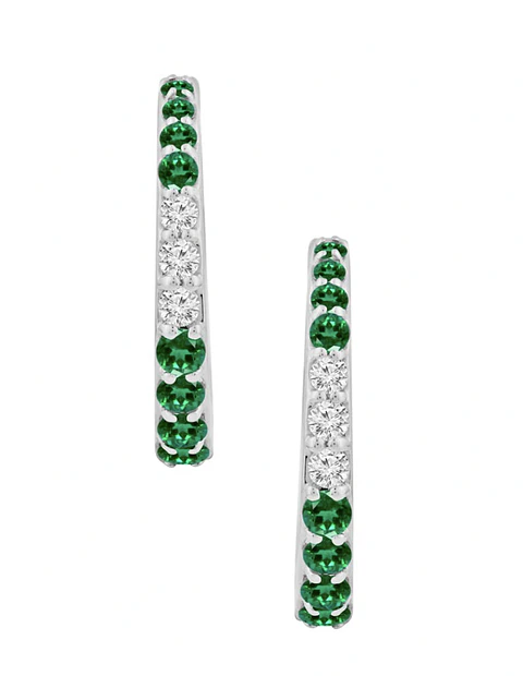 Aros Argollas Esmeraldas y Diamantes Naturales Oro Blanco 18K