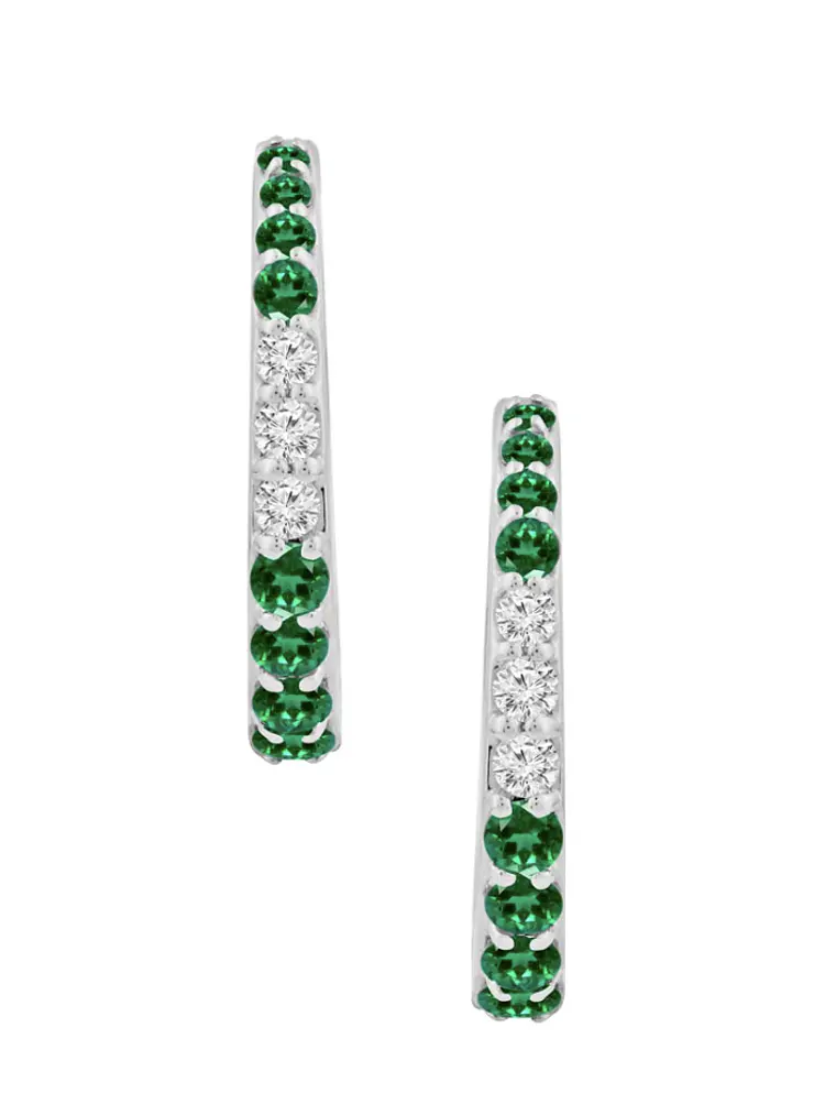 Aros Argollas Esmeraldas y Diamantes Naturales Oro Blanco 18K 1