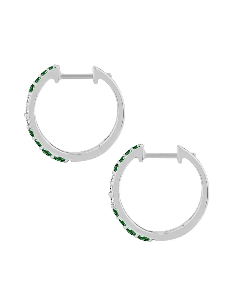 Aros Argollas Esmeraldas y Diamantes Naturales Oro Blanco 18K 3