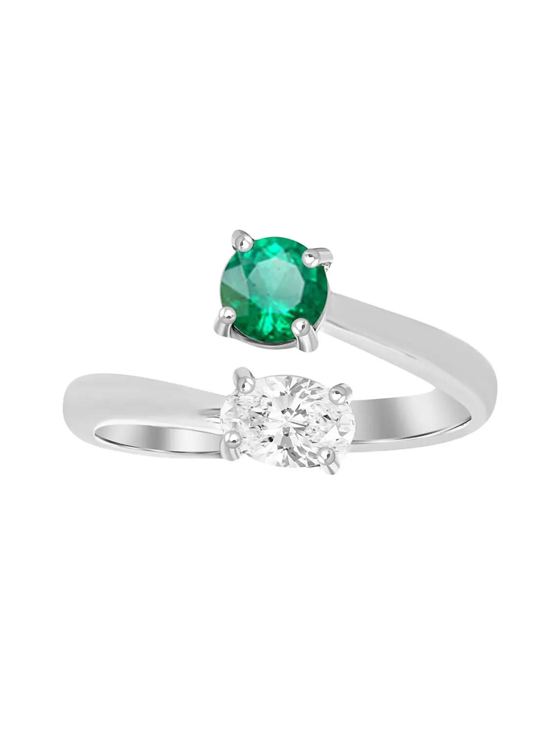 Anillo Preciosa Esmeralda y Diamante Oval en Oro Blanco 18K 1