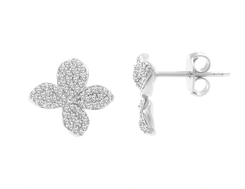 Aros Flores de Diamantes Naturales en Oro Blanco 18K