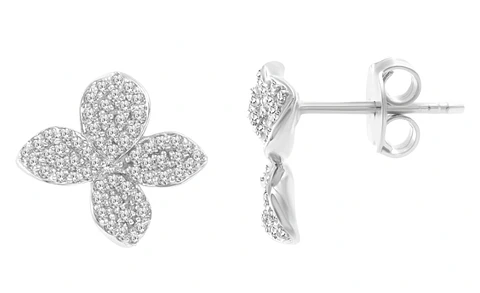 Aros Flores de Diamantes Naturales en Oro Blanco 18K