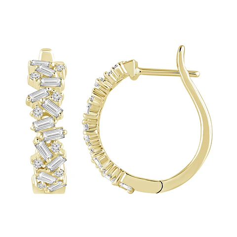 Aros Argollas Triple Diamantes Oro Amarillo 18K