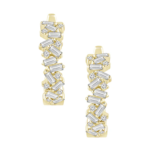 Aros Argollas Triple Diamantes Oro Amarillo 18K