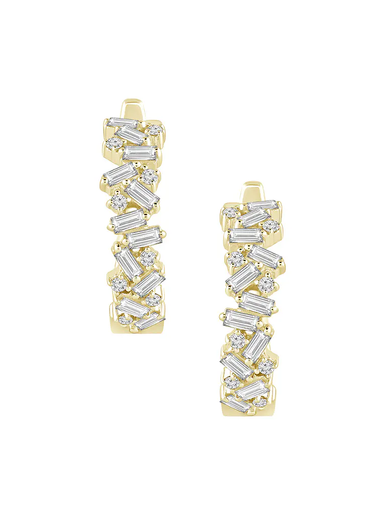 Aros Argollas Triple Diamantes Oro Amarillo 18K 2