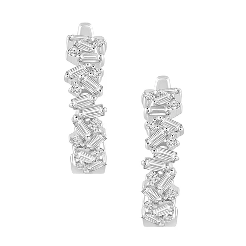 Aros Argollas Triple Diamantes Oro Blanco 18K