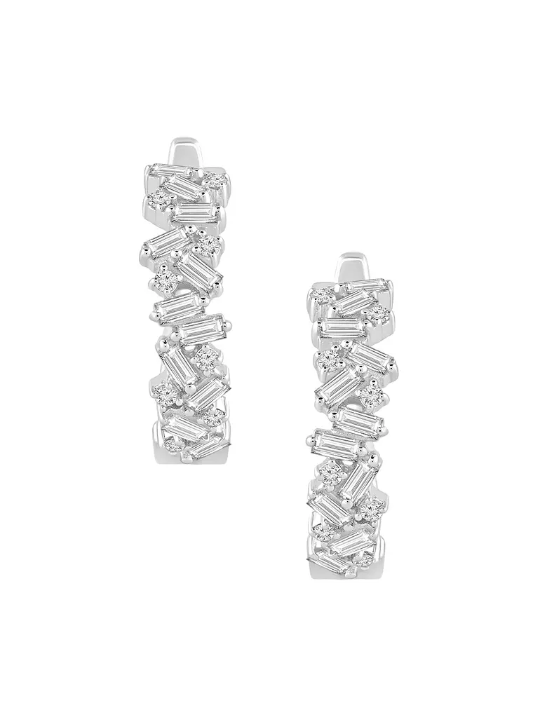 Aros Argollas Triple Diamantes Oro Blanco 18K 1