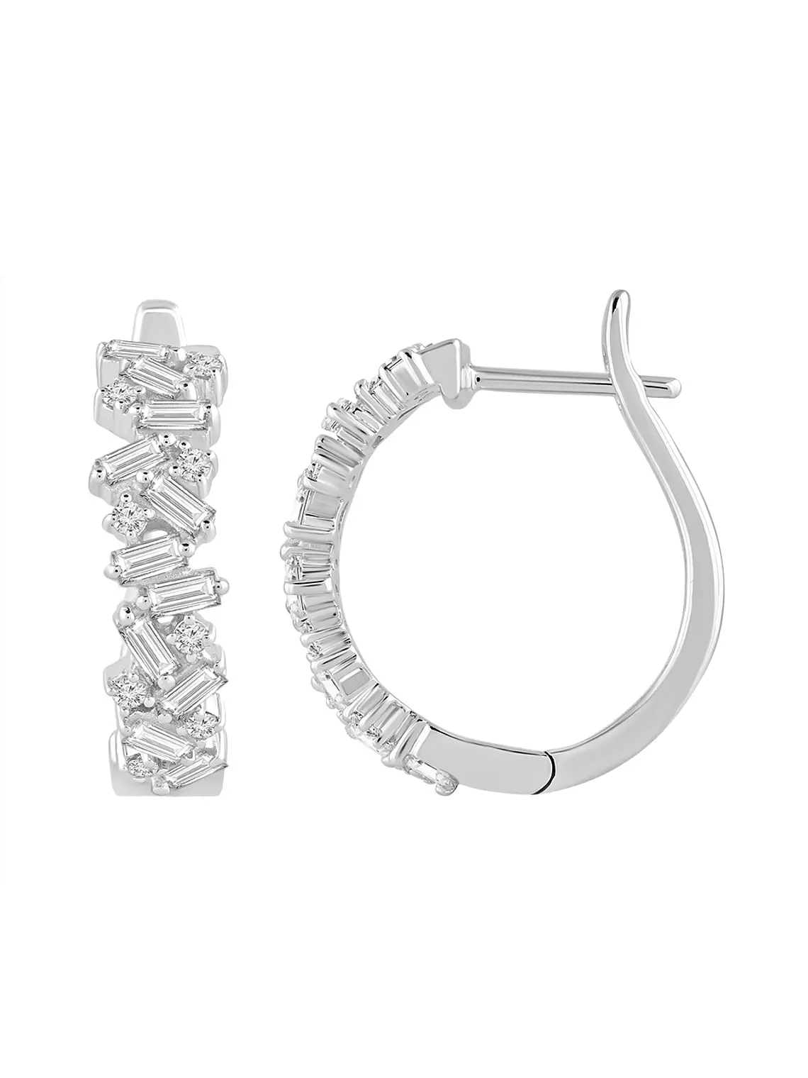 Aros Argollas Triple Diamantes Oro Blanco 18K 2
