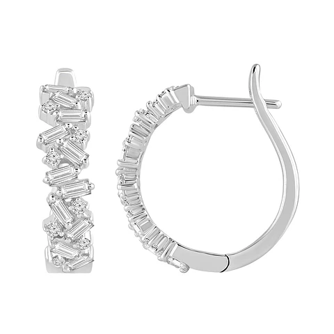 Aros Argollas Triple Diamantes Oro Blanco 18K