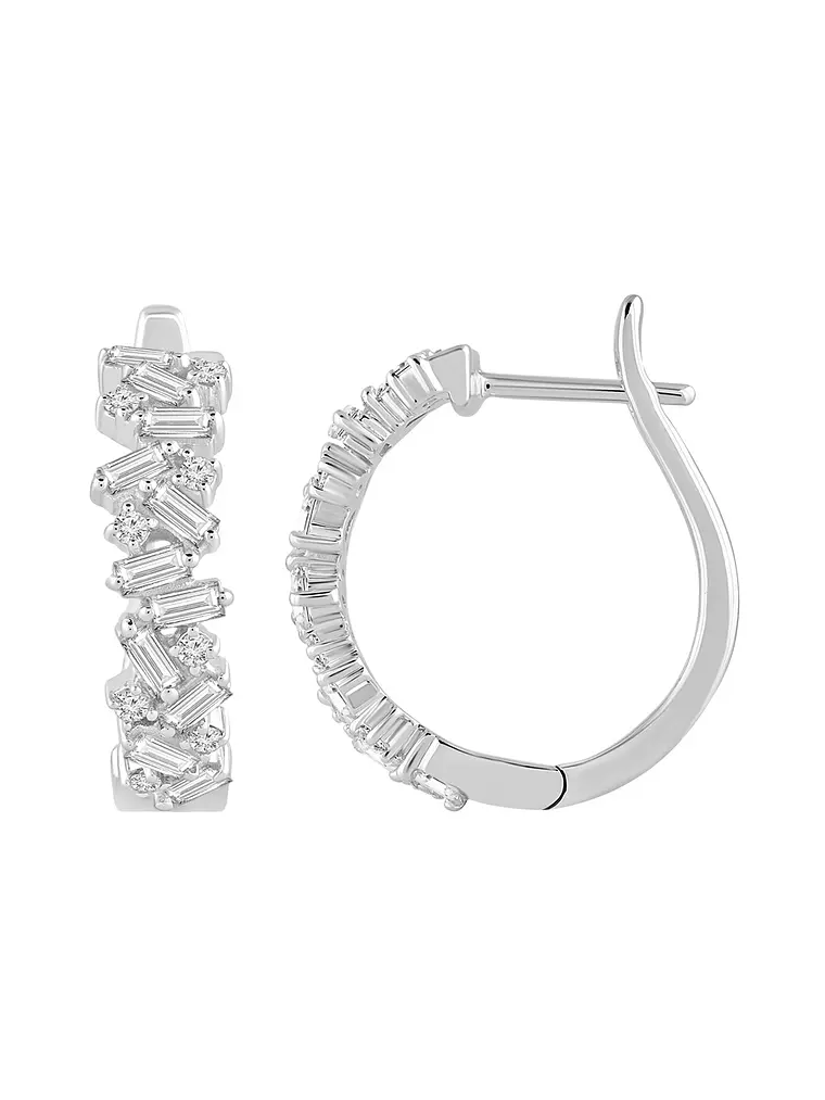 Aros Argollas Triple Diamantes Oro Blanco 18K 2
